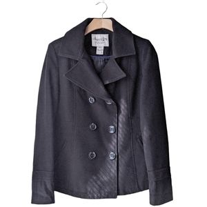 Black Preppy Peacoat Jacket Coat Removable…